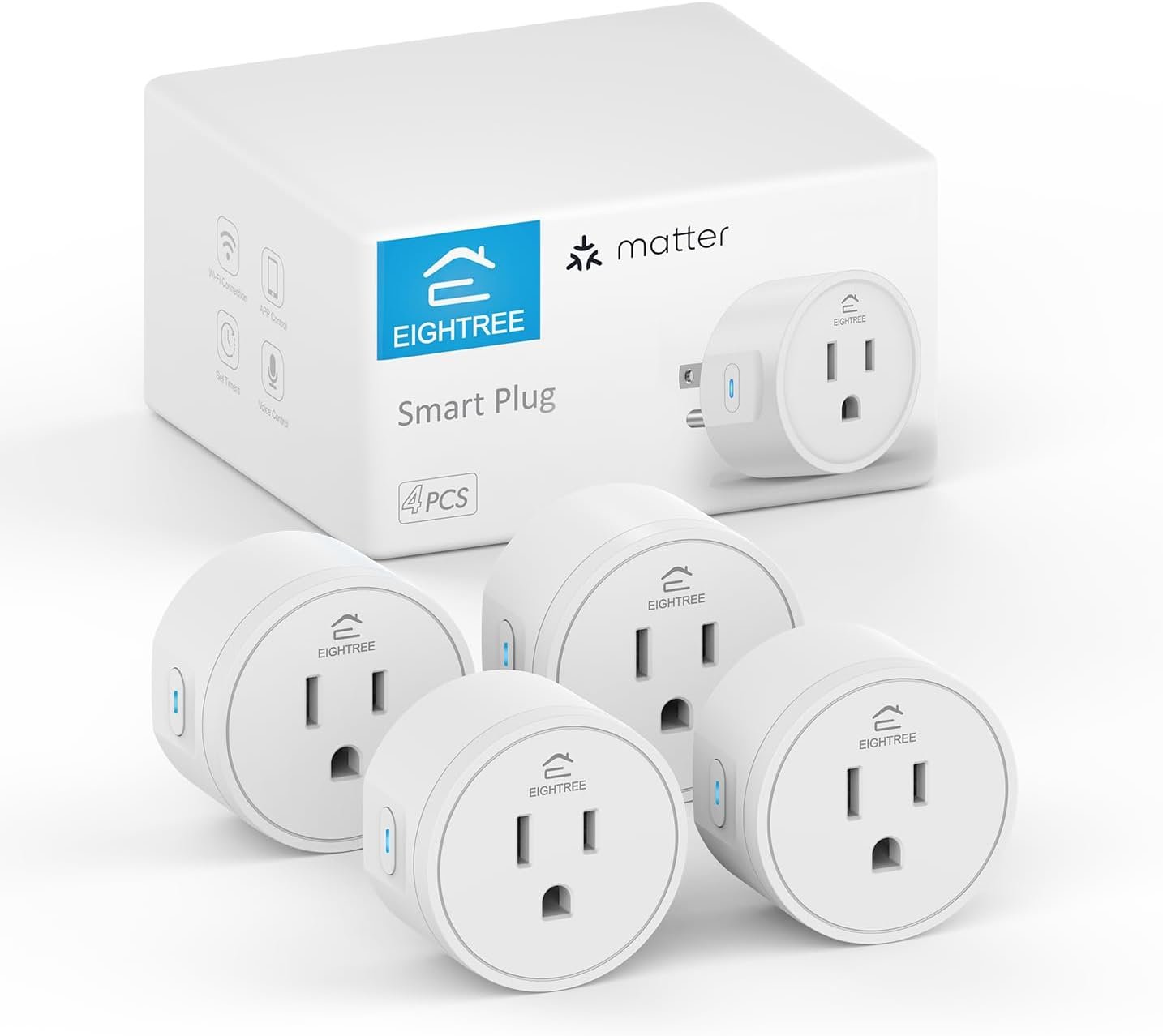 EIGHTREE Matter Smart Plug, Homekit Supported, Hub Required, Smart Plugs That Work with Alexa, Siri & Google Home, WiFi Plug with Remote Control, Timer & Schedule, Matter Smart Home 2.4GHz Wi-Fi Only