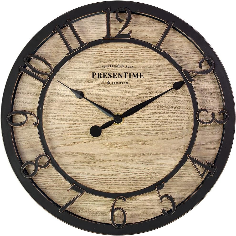 Presentime & Co 10″ Farmhouse Series Wall Clock, Cottage Style, Vintage Design, Oil Rubbed Bronze