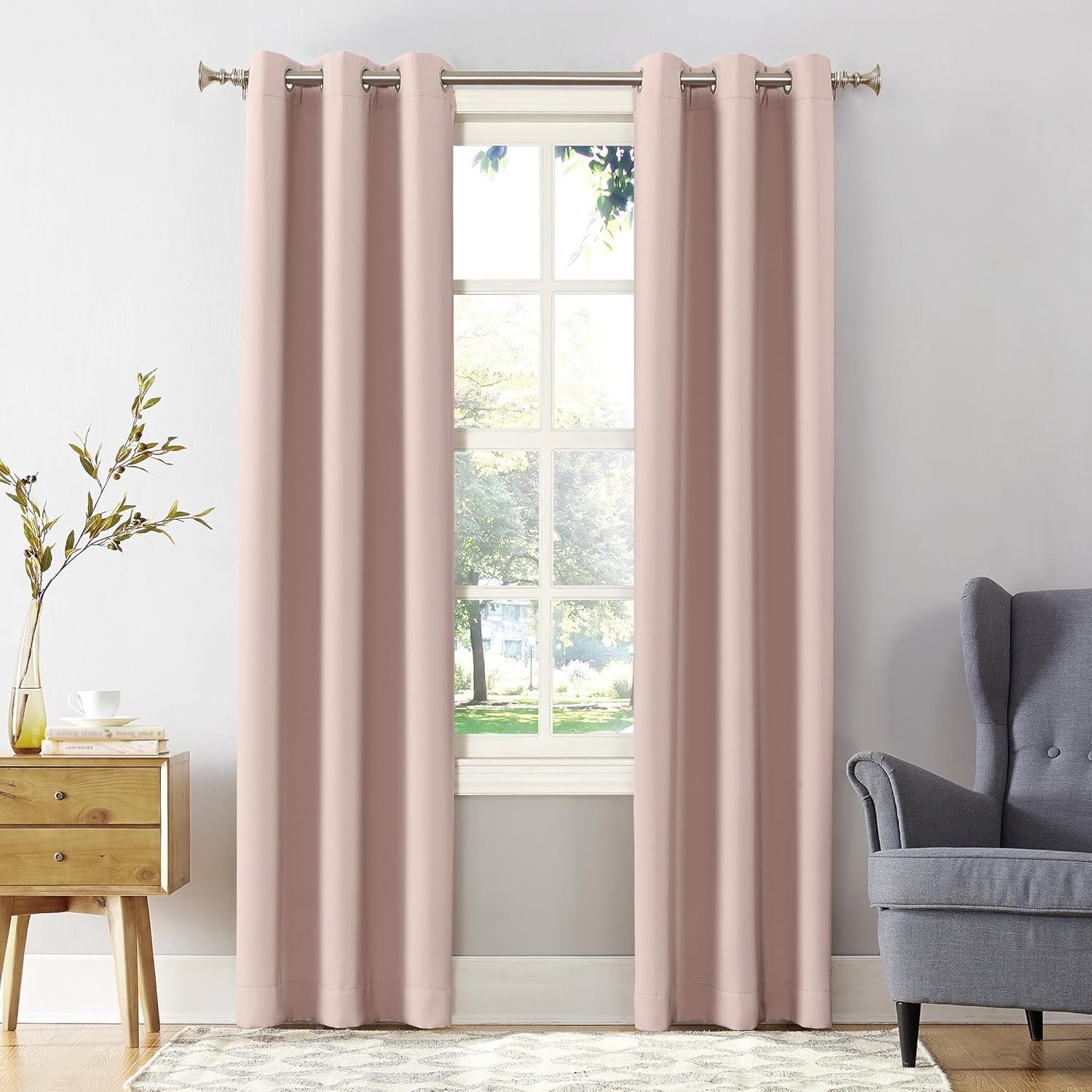 Sun Zero Easton Energy Saving Blackout Grommet Curtain Panel, 40″ x 84″, Blush Pink