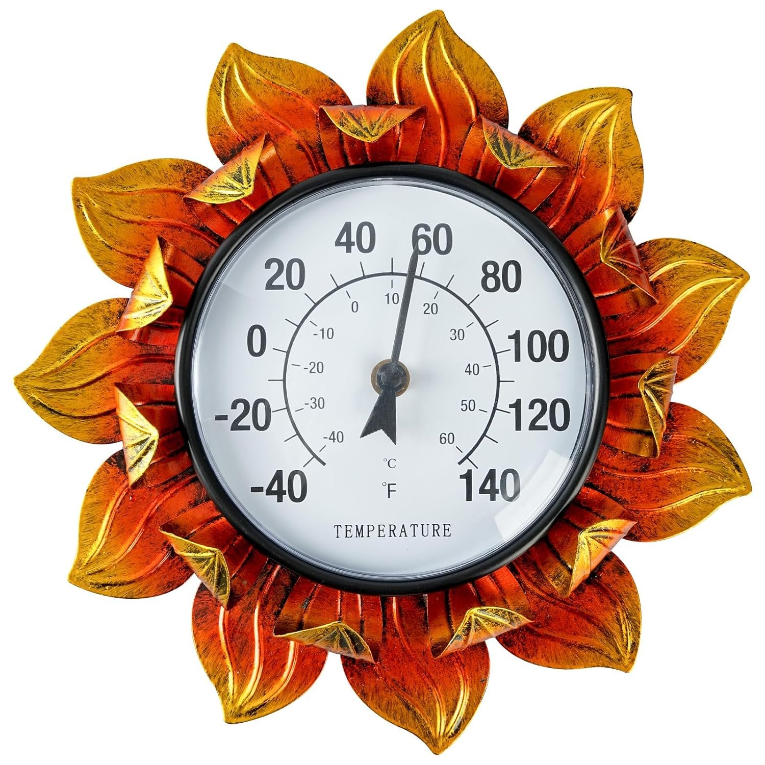 Sunflower Wall-Mounted Outdoor Thermometers, 11 Inch Indoor Outdoor Thermometer Decorative for Patio, Living Room,Wine Cellar, Garden Home Decor, No Batteries Required
