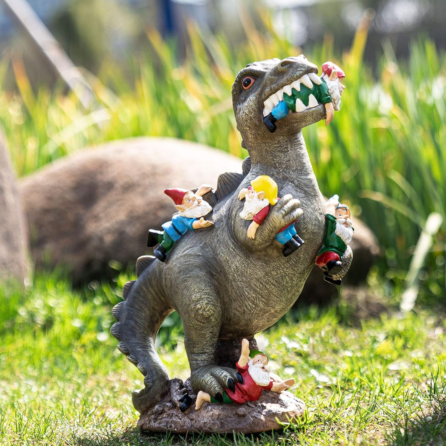 Garden Gnomes Statues Yard Decorations Outdoor Garden Decor, 14” Dinosaur Gnomes Garden Statues, Patio, Lawn Ornament, Gardening Gifts for Women for Housewarming