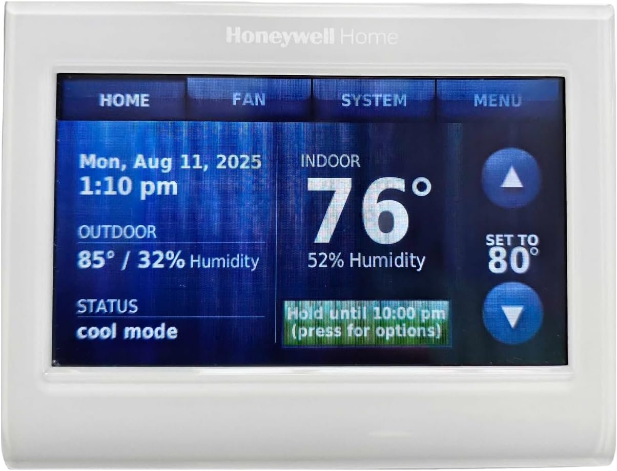 Honeywell TH9320WF5003 Wi-Fi 9000 Color Touch Screen Programmable Thermostat, 3.5 x 4.5 Inch, White, ‘Requires C Wire”