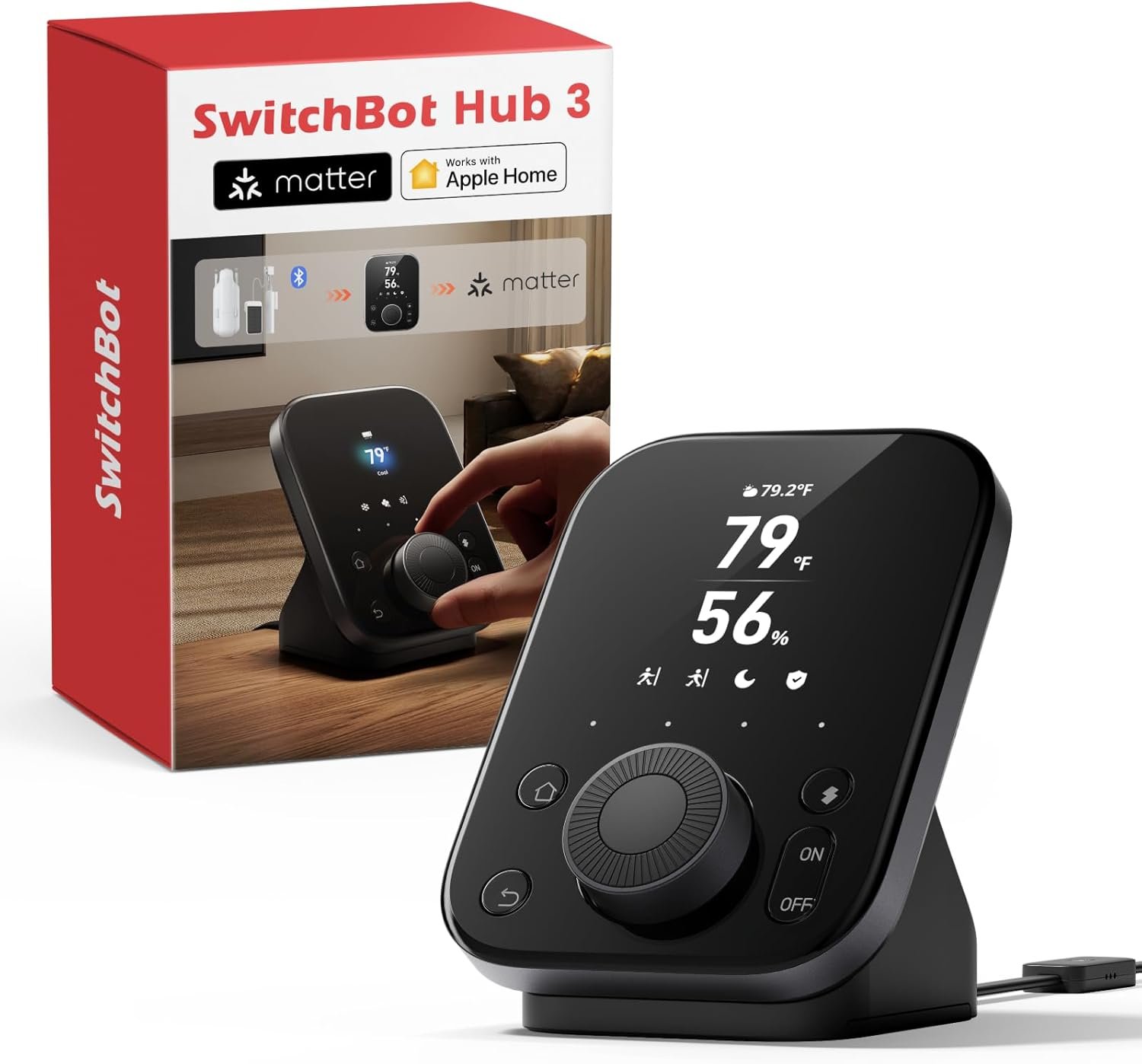 SwitchBot Hub 3 (3rd Gen), Smart Home Hub with 2.4″ IPS Screen & Knob Control, WiFi Thermometer Hygrometer, IR Remote (Matter/Bluetooth 200m), Alexa/Google/Apple Home Compatible