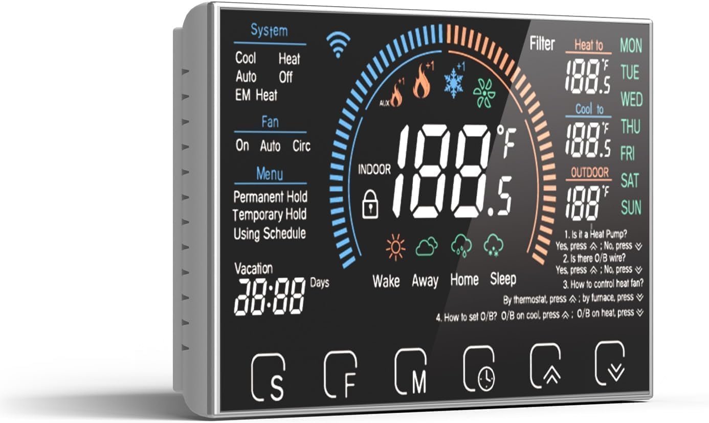 BSEED WiFi Smart Thermostat for Home – Touch Screen, Energy Saving, 7-Day Programmable (Holiday Mode), Easy DIY, Works with Siri/Alexa/Google, Black（C-Wire Adapter Included）