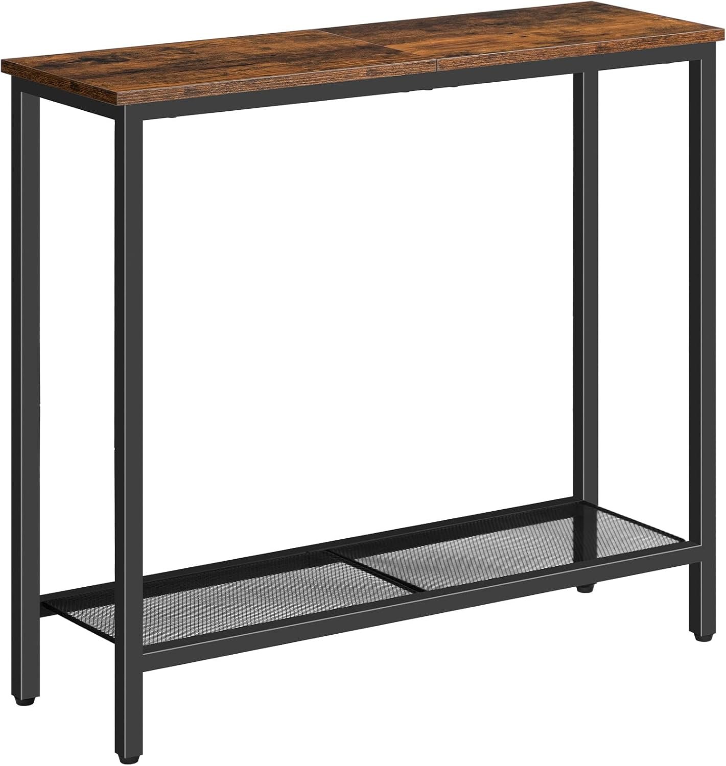 HOOBRO 29.5″ Narrow Console Table, Small Entryway Table with Shelf, 2 Tier Thin Sofa Table, Behind Couch Table, Side Table, for Hallway, Living Room, Bedroom, Rustic Brown and Black BF74XG01 | Small Entryway Table, with Shelf, Thin Sofa Table, Side Table, for Hallway, Living Room