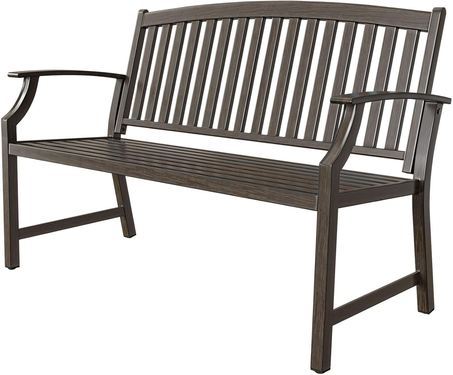 Grand patio 52″ Farmhouse Outdoor Bench, Garden Benches with Anti-Rust Aluminum Powder Coated Frame, Faux Wood Grain Finish Frame Patio Bench for Front Porch, Northwoods Brown