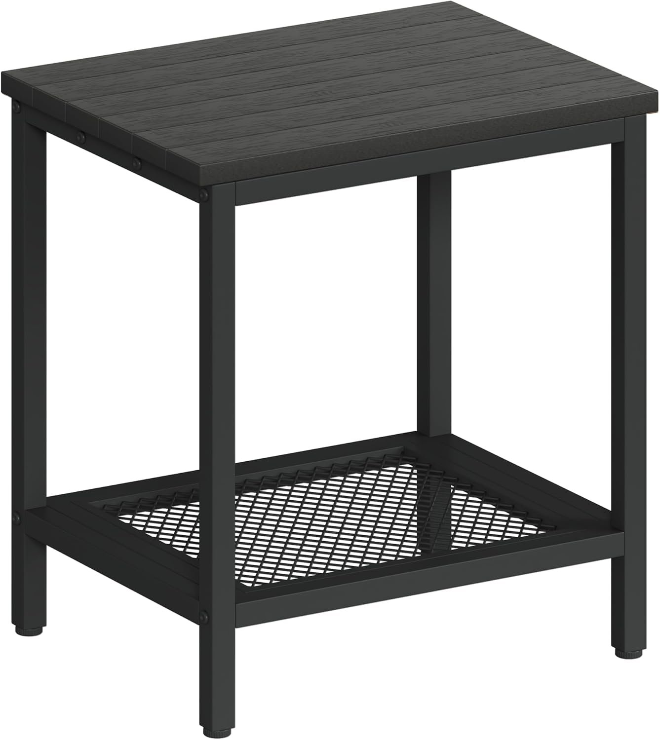 Outdoor Side Table with Storage, 2-Tier Patio End Tables Weather Resistant, Black Outdoor Accent Table,Small Side Table for Pool, Deck, Garden
