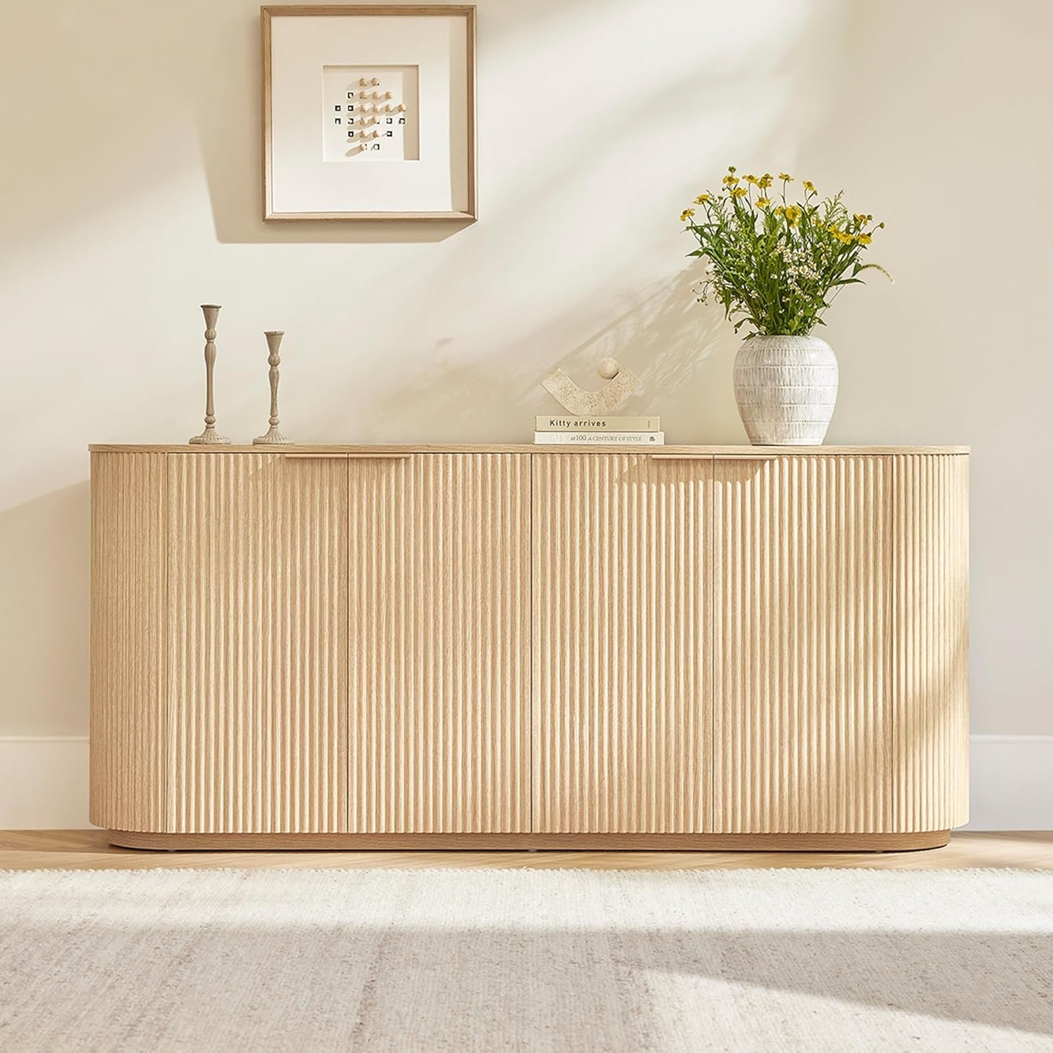 CHITA 70″ Sideboard Buffet Cabinet with Storage, Living Room Accent Cabinet with Doors and Adjustable Shelves, for Bar, Kitchen, Oak