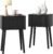 LAATOOREE Nightstands Set of 2, Small Side Table, Bedside Table with Fluted Door, Solid Wood Feet; Modern Mid-Century End Table for Bedroom, Small Space (Black)