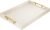 ATZYmolin 17″ x 12″ Wood Serving Tray with Gold Polished Metal Handles, Home Decorative Wooden Rectangle Ottoman Leather Decor Platter Bathroom Vanity Tray for All Occasions White