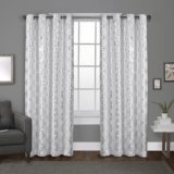 EXCLUSIVE HOME Modo Metallic Geometric Grommet Top Curtain Panel Pair, 54″x96″, Winter White